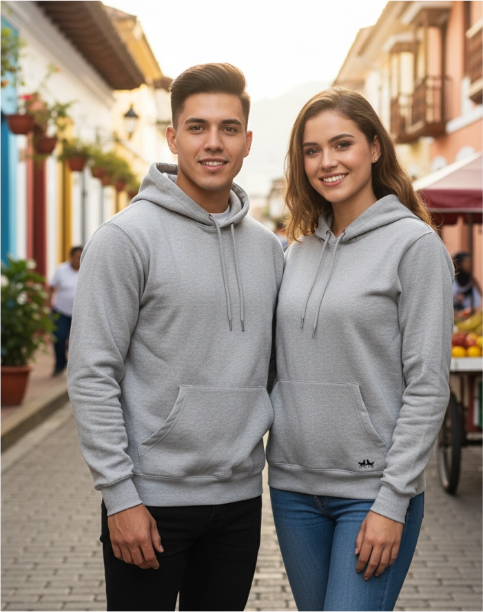 Buzos con Capucha Gris Jaspe Algodón Premium